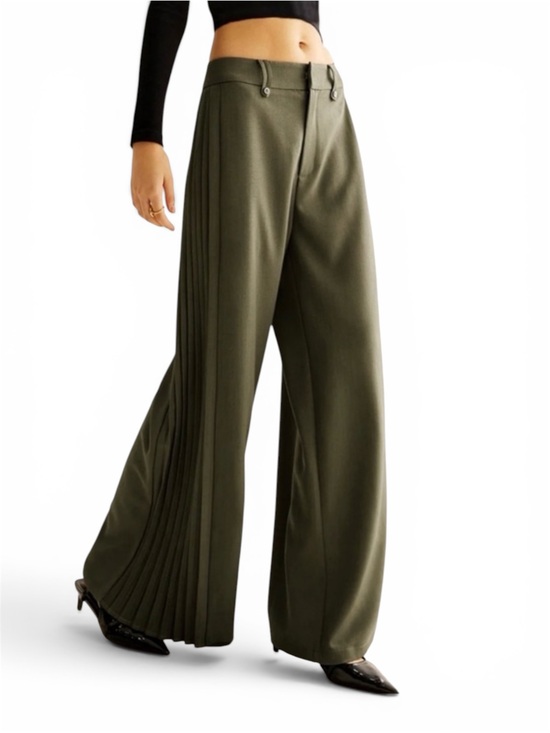 Commense Pants - Commense Olive Green Side Pleated Wide Leg Pants – NWT | Size Medium | Chic Mini